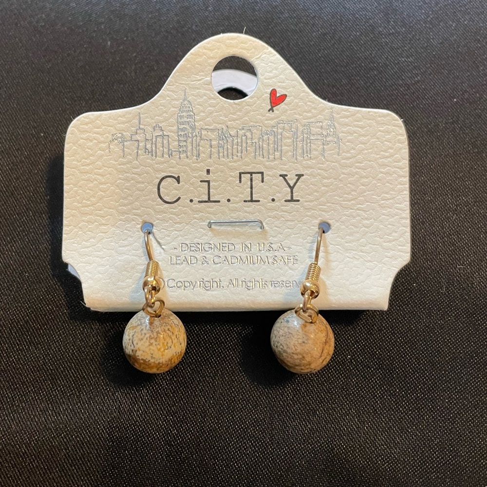 Gold and brown dangle earrings